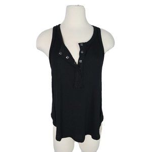 Free People Black Ribbed Henley Tank Top